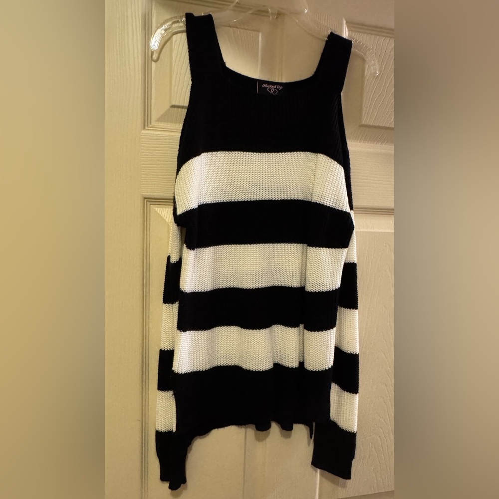 Hooked Up Black and White sweater t/strap off shoulders